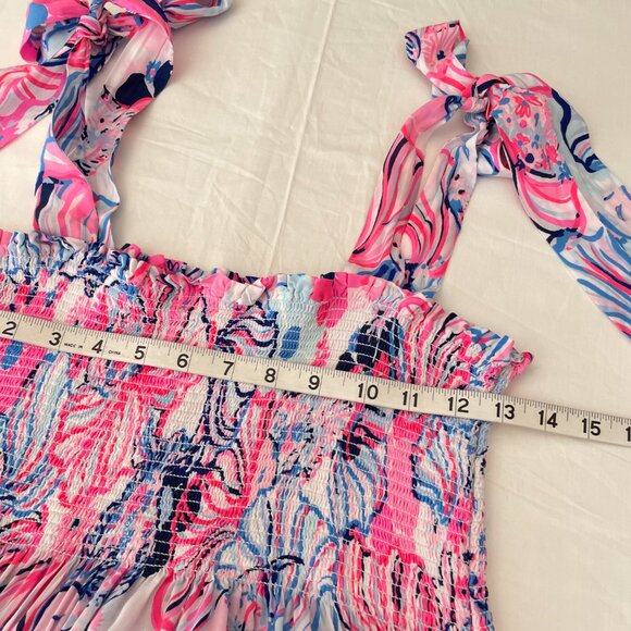 *Lilly Pulitzer Rivera Smocked Midi Dress in Make a Splash Prosecco Pink Size S - Picture 9 of 13